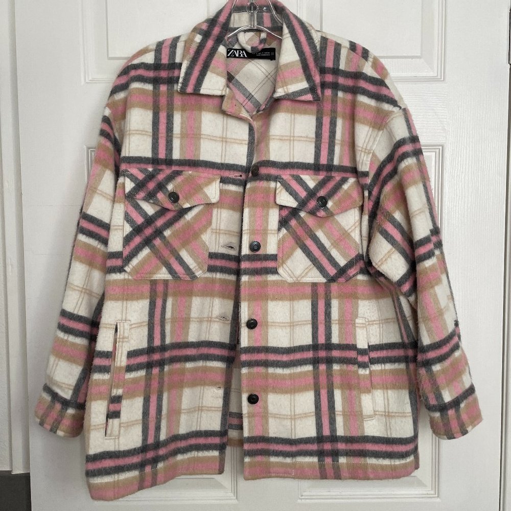 Zara WOOL BLEND PLAID OVERSHIRT